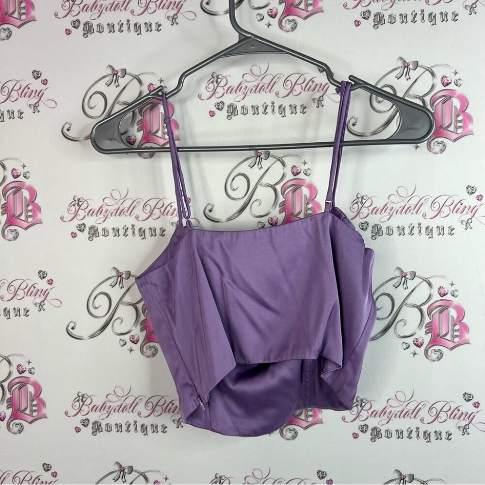 H&M cropped tank top lavender purple Lilac Camisole with Spaghetti Straps - Picture 2 of 5